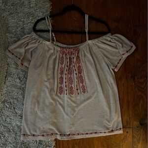 Kori Off-Shoulder Blouse with Red Embroidery